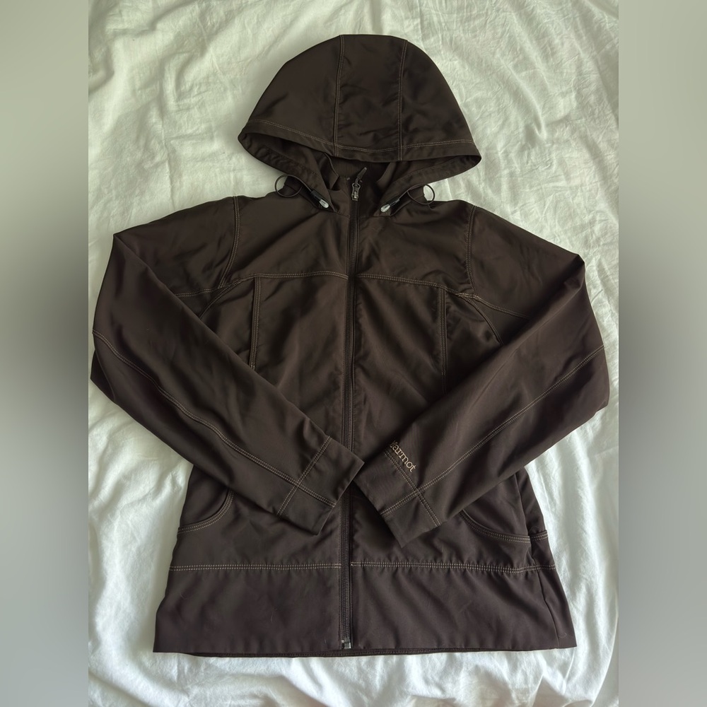 Womens Marmot Hooded Softshell Jacket Full-Zip Brown
